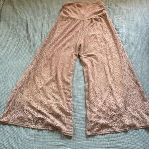L&B lucky and blessed tan floral lace flare pants